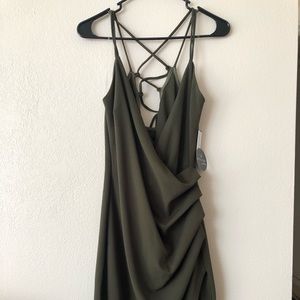 Windsor olive green strappy asymmetrical dress